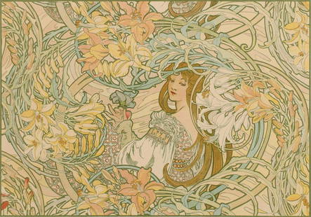 AFTER ALPHONSE MUCHA (1860-1939) COLOR LITHOGRAPH: Alphonse Maria Mucha (1860-1939) Alphonse Mucha. Language des fleurs. Circa 1900 The six-color lithograph from Album de la Decoration, Plate 35, printed by F Champenois, lettered 'Project de