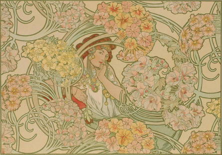 AFTER ALPHONSE MUCHA (1860-1939) COLOR LITHOGRAPH: Alphonse Maria Mucha (1860-1939) Alphonse Mucha. Language des fleurs. Byzantine 1900 The six-color lithograph from Album de la Decoration, Plate 46, printed by F Champenois, titled BYZANTINE and