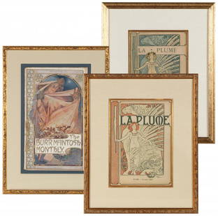 ALPHONSE MUCHA COVERS FOR BURR McINTOSH AND LA PLUME: Alphonse Maria Mucha (1860-1939) 1897 1. The offset lithography cover with gold embossing and silk tassel for Burr-McIntosh monthly, December, 1907, signed in the image lower left. Good to very