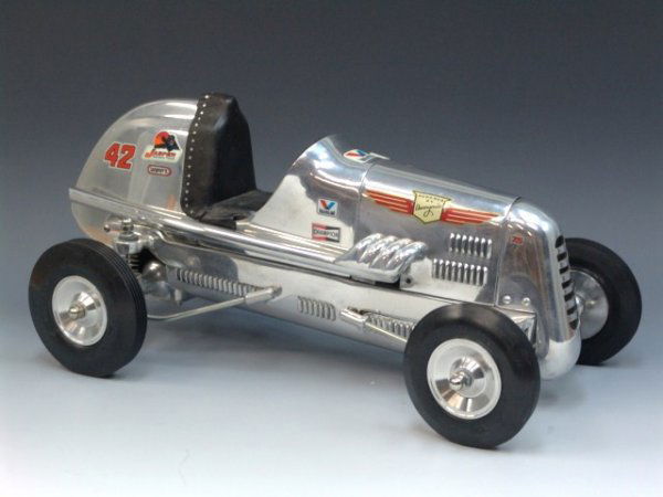 DOOLING REAR DRIVE MERCURY TETHER CAR: Great car with Dennymite engine and full suspension. Measures 18" long by 8 3/4" wide at rear wheels.