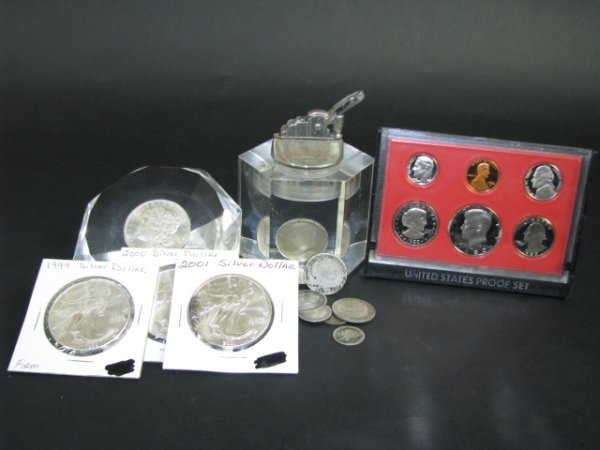LOT OF SILVER COINS AND PROOF SET