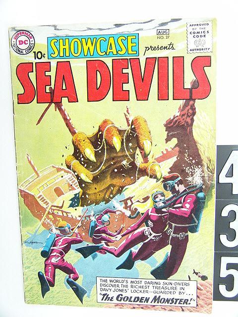 Estate Comic: Showcase 27: 1st appearance Sea Devils From the estate of Clyde Myers from Kansas City, well known Comics collector of over 40 years. Guaranteed to be complete inside and out with no restoration unless otherwise n