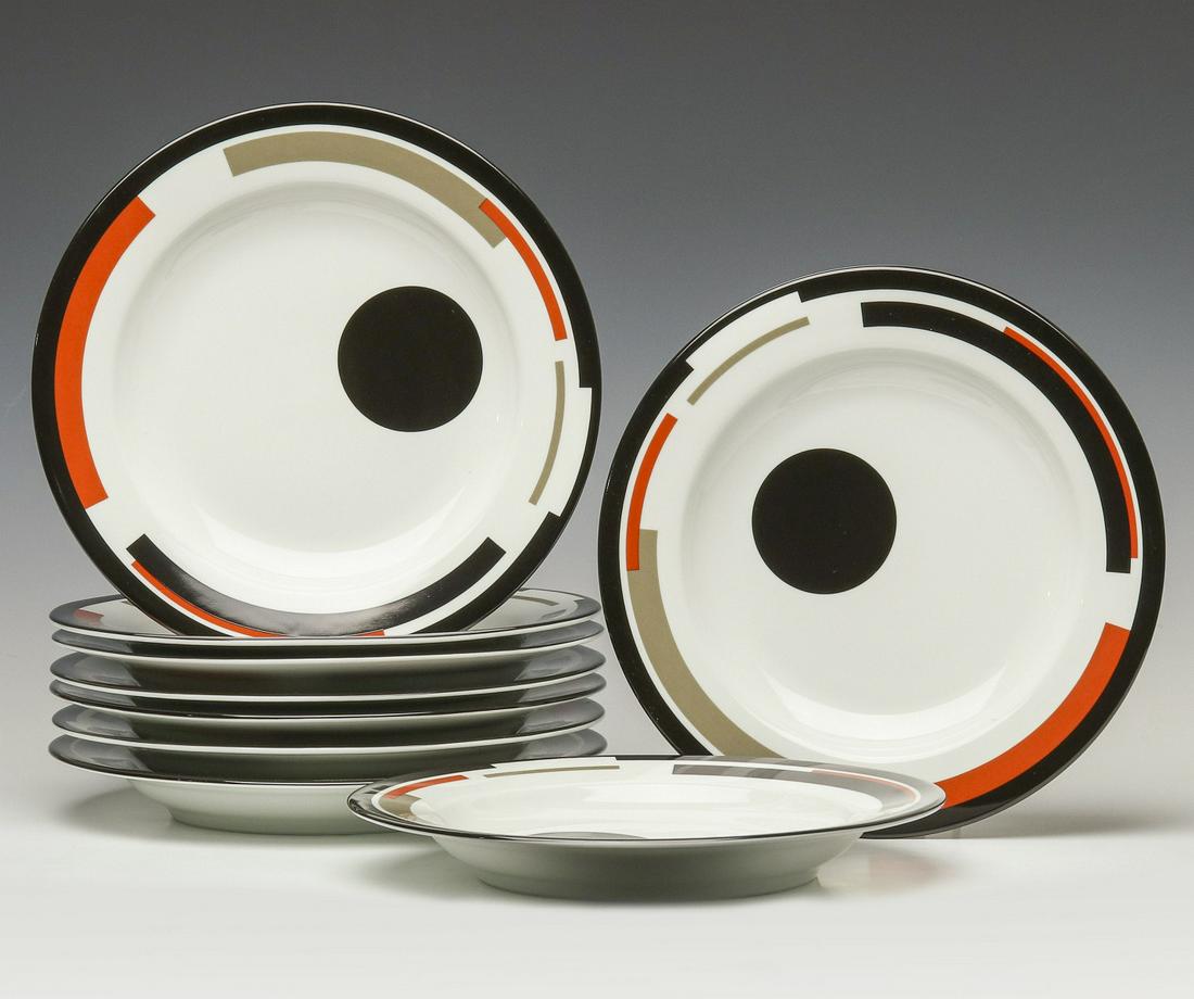 MOMA MUSEUM COPY DINNERWARE AFTER NIKOLAI SUETIN: The Mottahedeh museum copy after a Nikolai Suetin design circa 1923. Measures 11.5 inches in diameter. We happily provide seamless in-house packing and shipping services on nearly everything we sell.