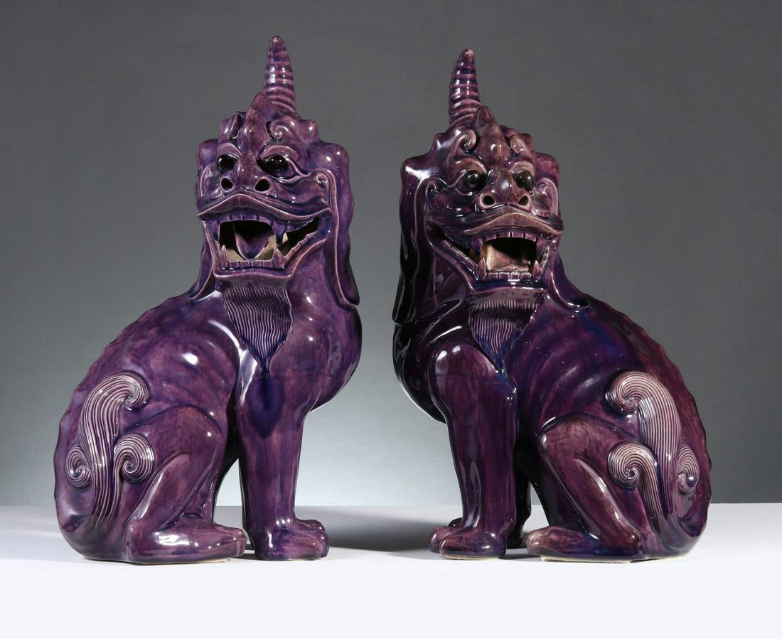 LARGE CHINESE PORCELAIN MYTHICAL UNICORNED BEASTS (1 of 13)