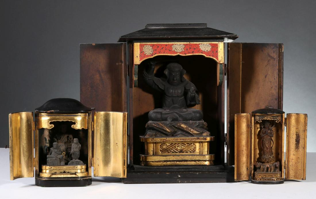 THREE JAPANESE MEIJI PERIOD GILT LACQUER ZUSHI SHRINES (1 of 18)