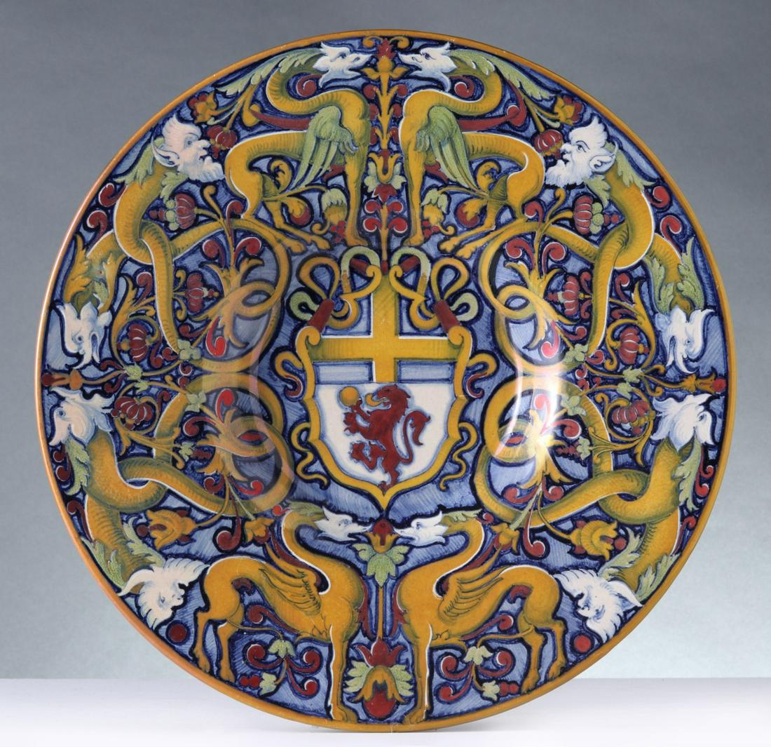 A CANTAGALLI 19TH C. ITALIAN MAIOLICA ARMORIAL CHARGER (1 of 11)