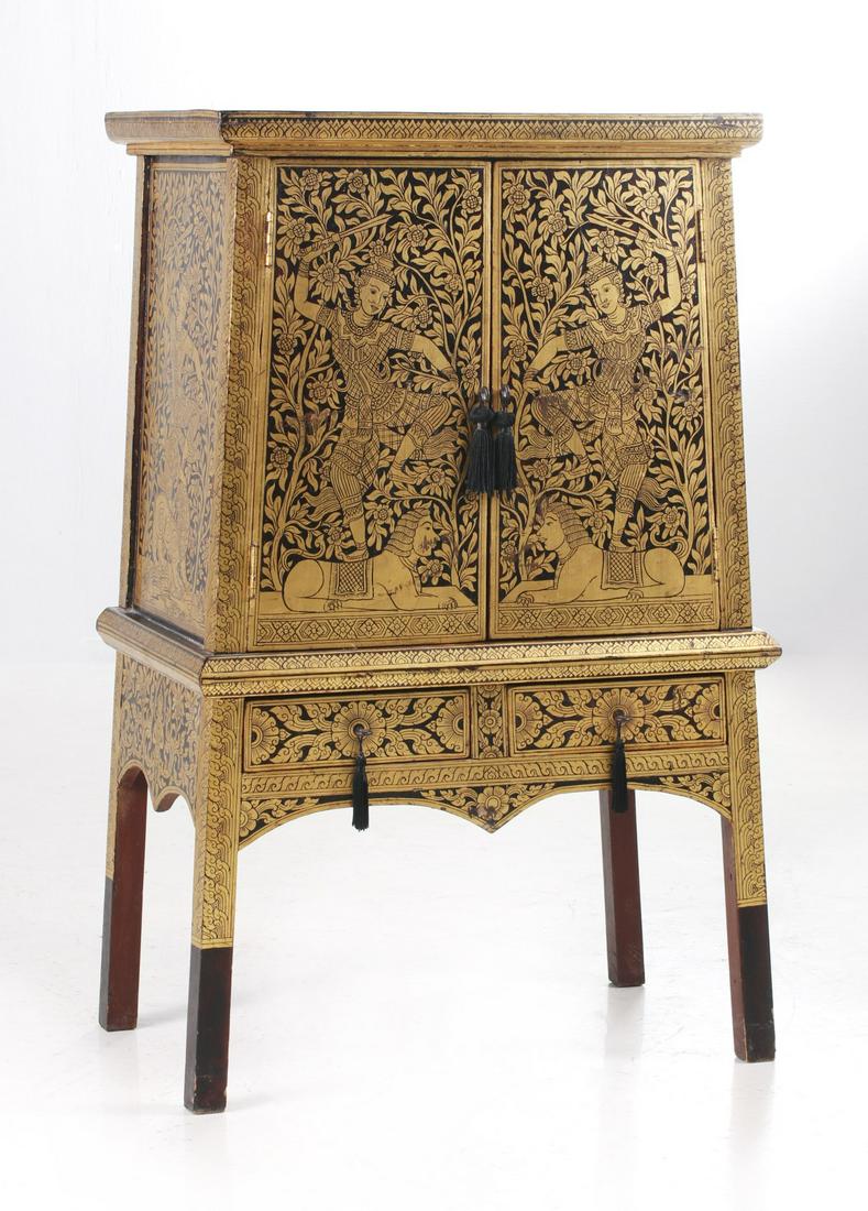 A 20TH C. THAI GILT BLACK LACQUER CABINET WITH BUDDHAS (1 of 11)