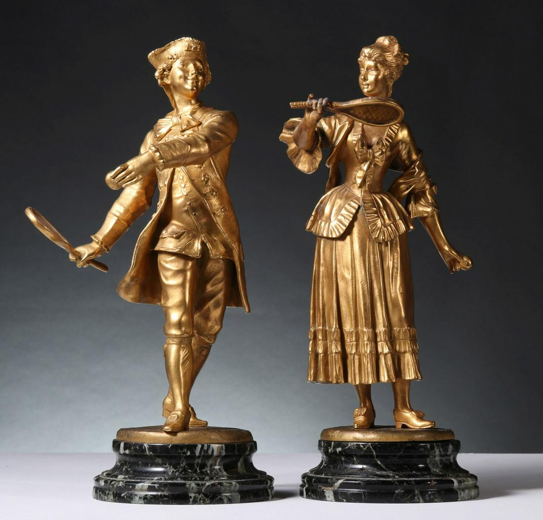 CHARLES GREIL(19th c FRENCH) BRONZE TENNIS PLAYER PAIR (1 of 9)