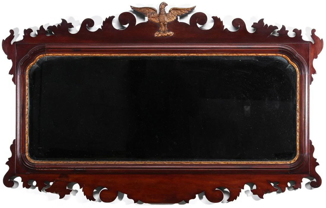 A HORIZONTAL FORMAT SCROLL CUT CHIPPENDALE STYLE MIRROR (1 of 9)