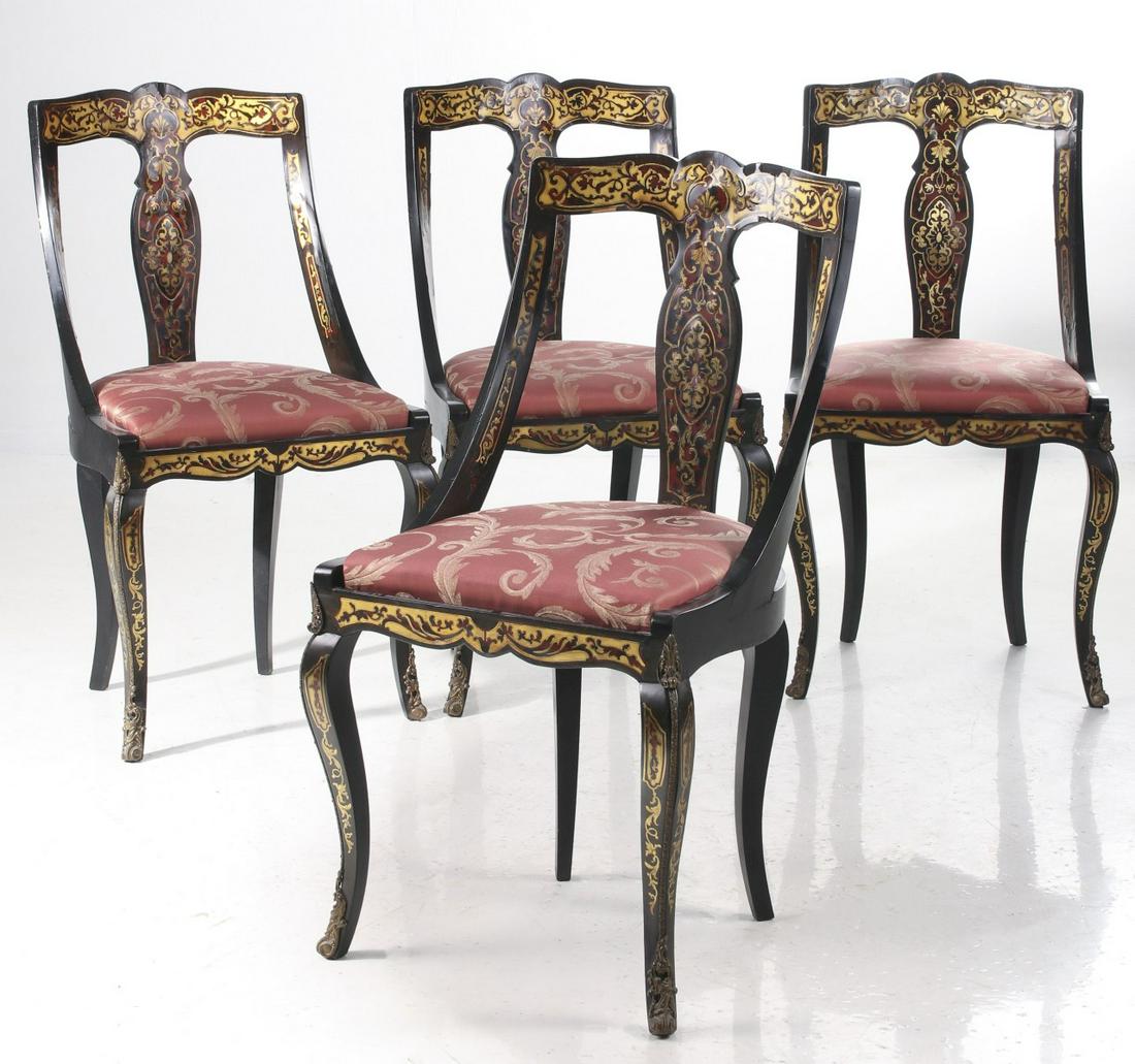 FOUR FRENCH EMPIRE GONDOLA CHAIRS WITH BOULLE WORK (1 of 17)