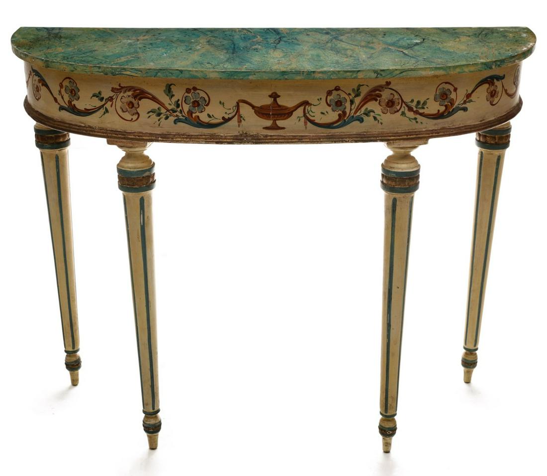 AN EARLY 20TH CENTURY PAINTED DEMILUNE CONSOLE TABLE (1 of 15)