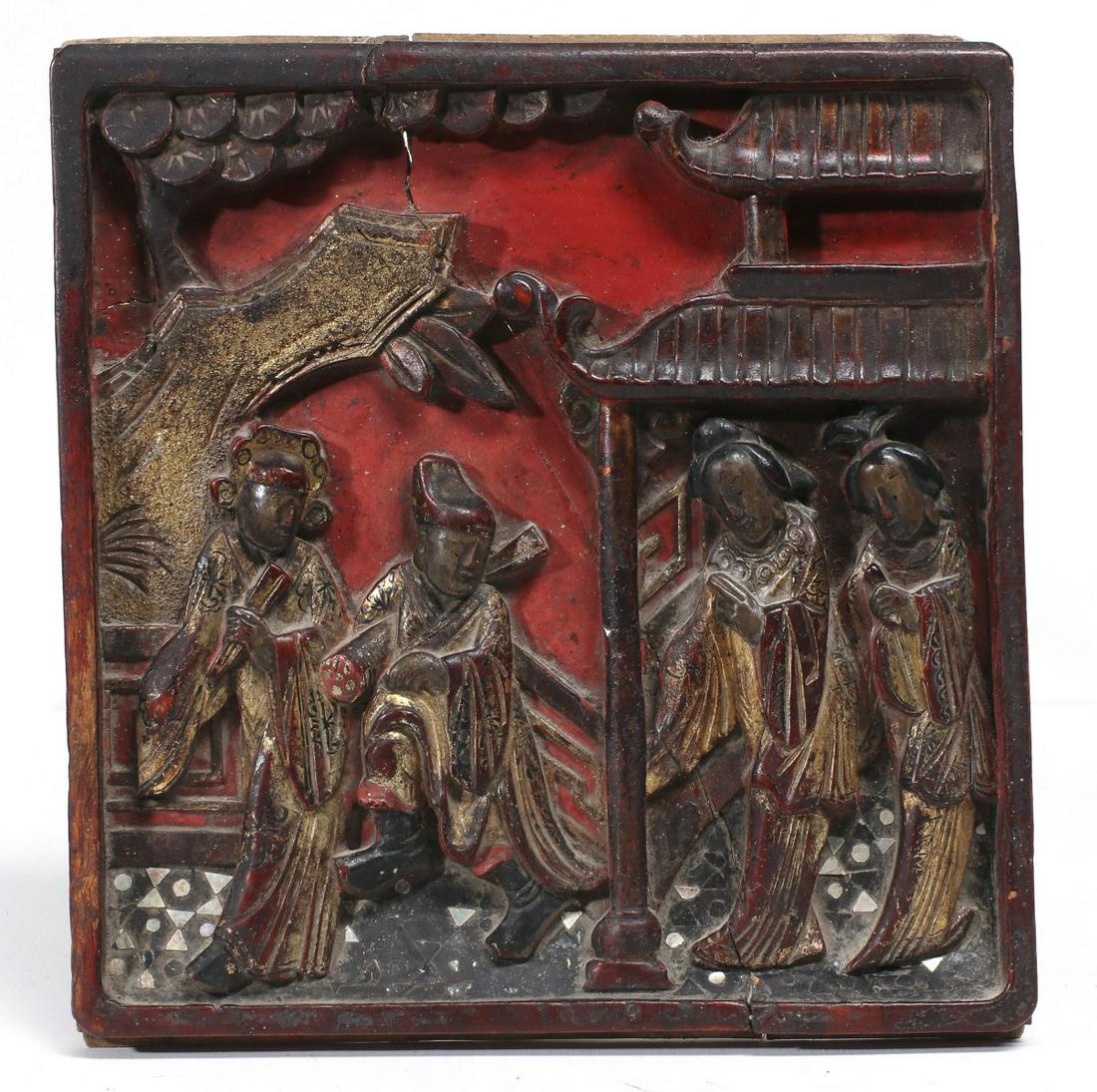 A COLLECTION OF CHINESE WOOD CARVINGS WITH GOLD GILDING (1 of 19)