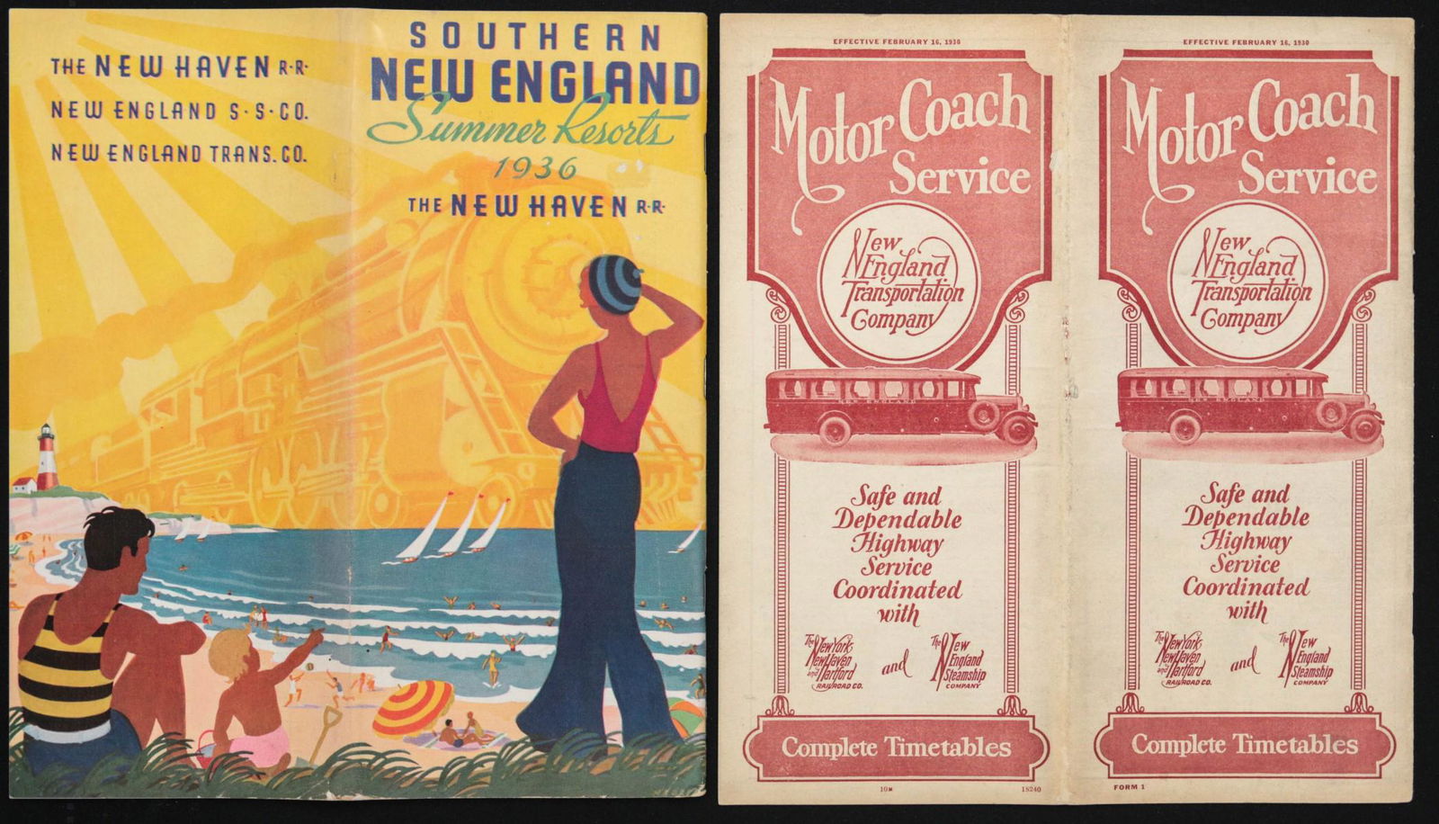 A COLLECTION OF N.Y.&N.H. TIME TABLES AND BROCHURES: Seventeen vintage and antique timetables and brochures for The New York, New Haven and Hartford Railroad Company, dated examples from 1908 to the mid-1930s. . We happily provide seamless in-house pack