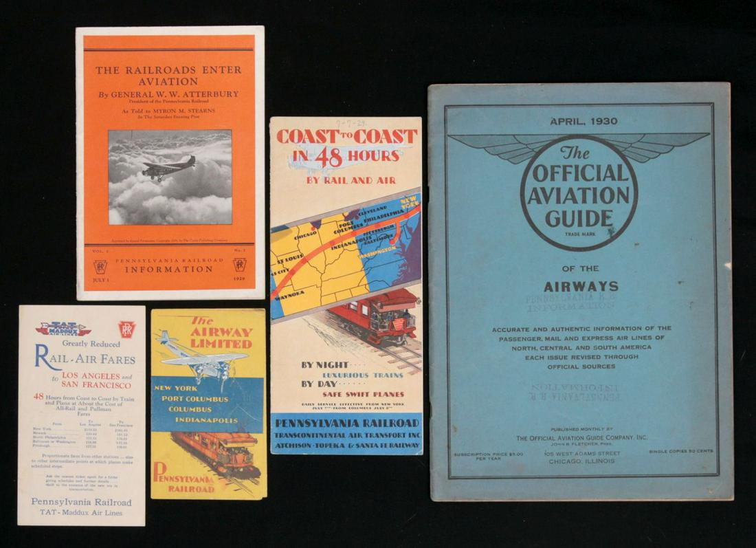 COLLECTION OF EARLY P.R.R. AIR-RAIL TRANSPORT BROCHURES: Scarce, early ephemera related to the Rail-Air system developing in the early 1930s. We happily provide seamless in-house packing and shipping services on nearly everything we sell.