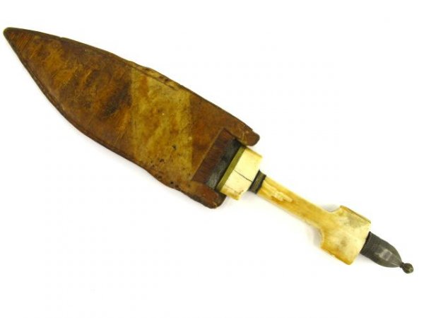 IVORY HANDLED KINDJAL DAGGER WITH VELLUM SHEATH