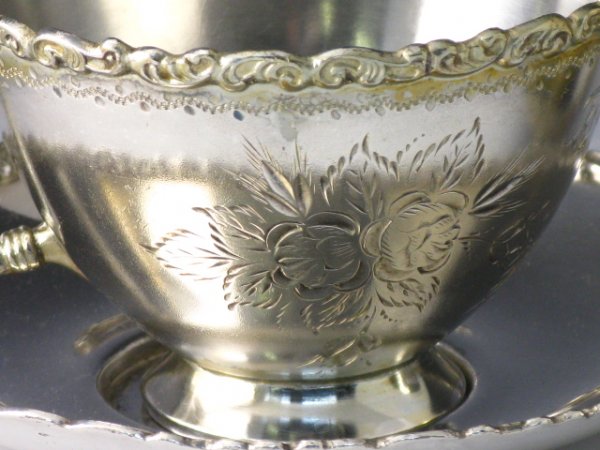 TWO FANCY QUAD PLATE SILVER CUP AND SAUCER SETS - 3