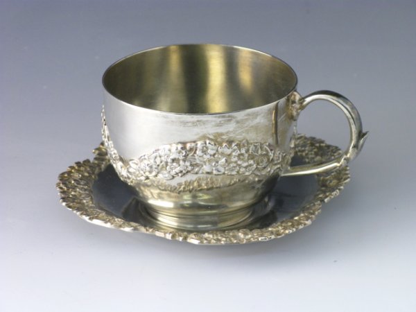 TWO FANCY QUAD PLATE SILVER CUP AND SAUCER SETS - 7