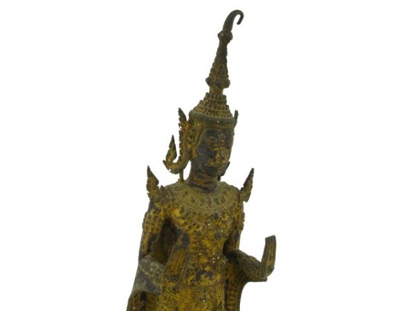 THAI ANTIQUE BRONZE FIGURE OF BUDDHA: A standing figure from the Bangkok Period circa 18th - 19th century, measures 27 x 7 x 6 inches $20 shipping, plus $1.10 per hundred insurace, will combine multiple items.