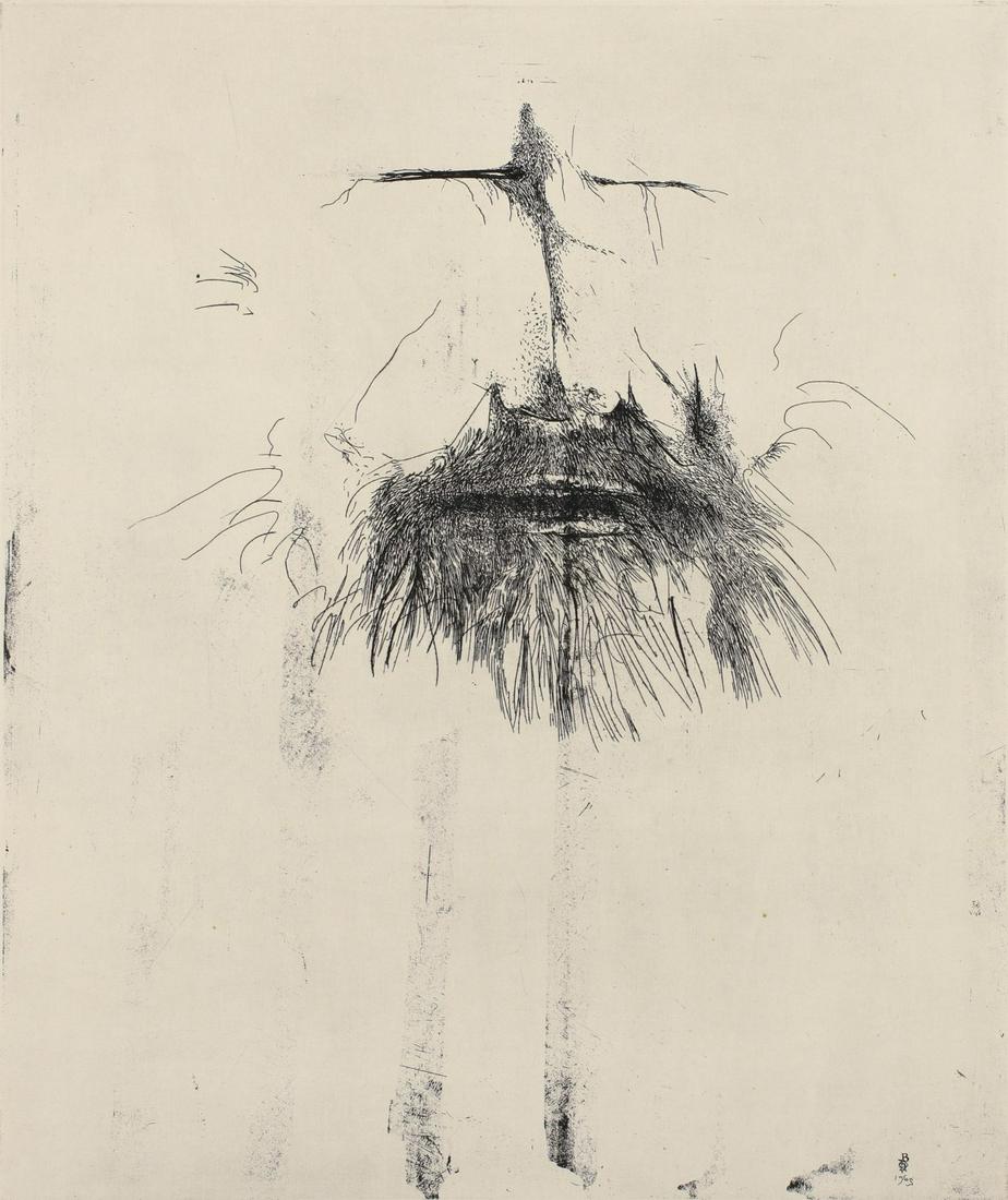 LEONARD BASKIN (1922-2000) PENCIL SIGNED ETCHING: Leonard Baskin (1922-2000) Homer 1965 Signed lower right, edition XI/LX lower left, on Fabriano watermarked paper. Sheet size 22.75 x 18.5, frame is 24.5 x 21.25 inches. We happily provide seamless in