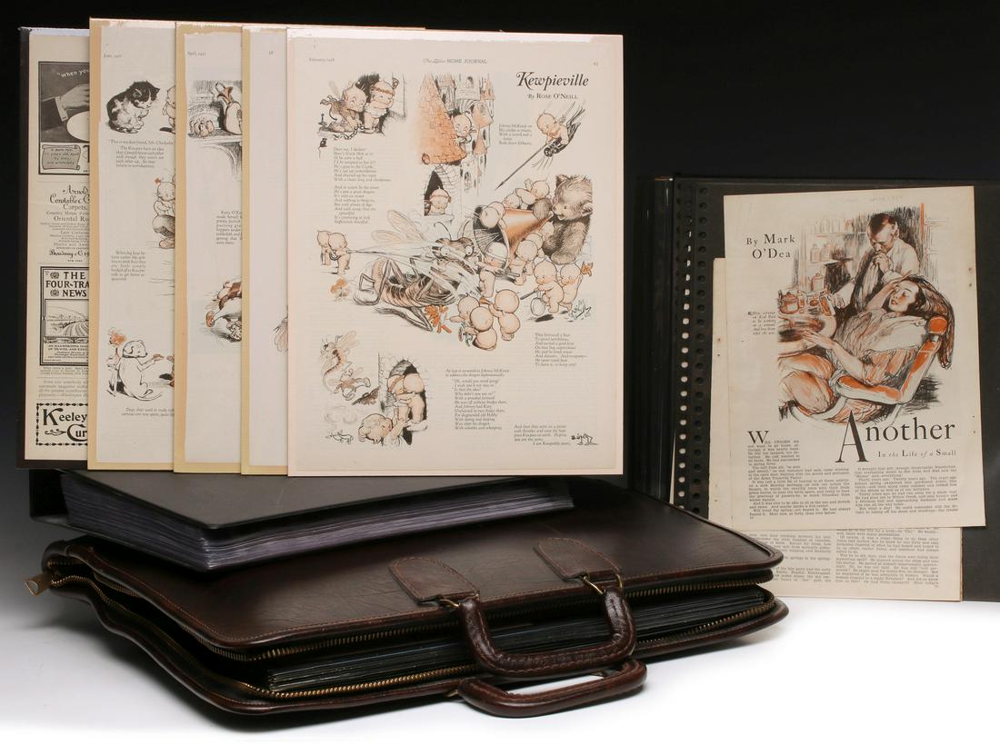 100s OF ORIGINAL ROSE O'NEILL EARLY 20C MAGAZINE PAGES: Early 20th century magazine advertisements and features as illustrated by Rose O'Neill. Pages measure 9 x 7 to 16 x 11 inches. Provenance: The Estate of Robert Allan Haas. We happily provide seamless 