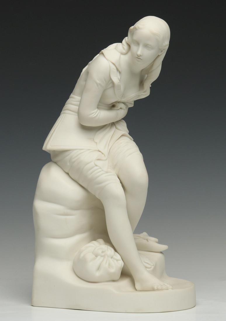 AFTER JOHN BELL (1811-1895) PARIAN FIGURE DATED 1847: John Bell (1811-1895) Signed on the base and documented by the 1847 British registration mark. Measures 14 x 6.5 x 6 inches. We happily provide seamless in-house packing and shipping services on nearl