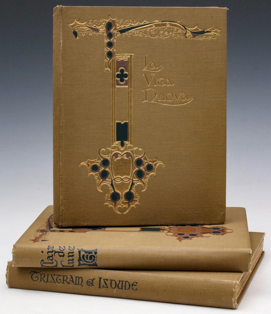 THREE EVELYN PAUL (1883-1963) ILLUSTRATED BOOKS: Evelyn Maude Blanche Paul (1883-1963) Circa 1920 Three books illustrated by Evelyn Paul:. 1) Dante Alighieri, 'La Vita Nuova,' George G. Harrap & Co. 2) 'Tristam & Isoude,' George G. Harrap & Co. 3) M