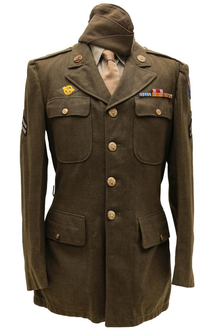 CPL. WILLIE G. INGRAM UNIFORM GROUP, 1504 AAF, PACIFIC: Cpl. Willie G. Ingram, USAAF, 1504 Army Forces Base Unit, Pacific Theatre. Entered active duty on 27 Jan 1943. After basic training, he underwent further training as an Airplane and Engine Mechanic. H