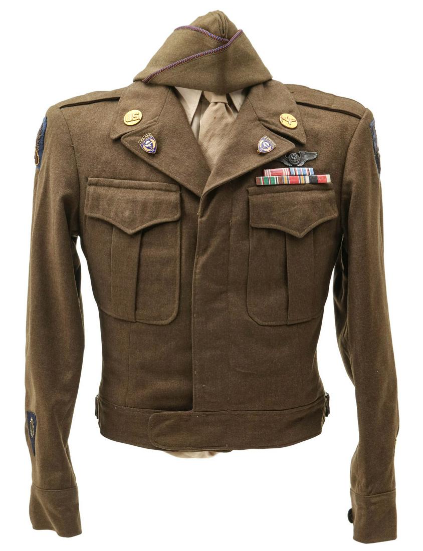 PRIVATE 9TH USAAF UNIFORM, WINGS, MEDALS, BULLION INSIG: Unidentified Pvt., Troop Carrier Command & 9th USAAF, European Theatre. Awards consist of Good Conduct, American Campaign, ETO Campaign, WWII Victory, German Occupation medals, and Air Crew wings.