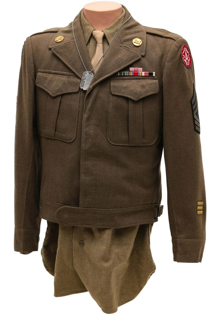 MASTER SGT. ANDY FORDEMWALT, IKE UNIFORM AND ARCHIVE: Master Sergeant Andy L. Fordemwalt, 171st Engineer Combat Battalion. Uniform consisting of: Ike jacket with all insignia ; 13th Corps SSI, partial brocade; 9th Army SSI; MUC; Pair of Engineer enlisted