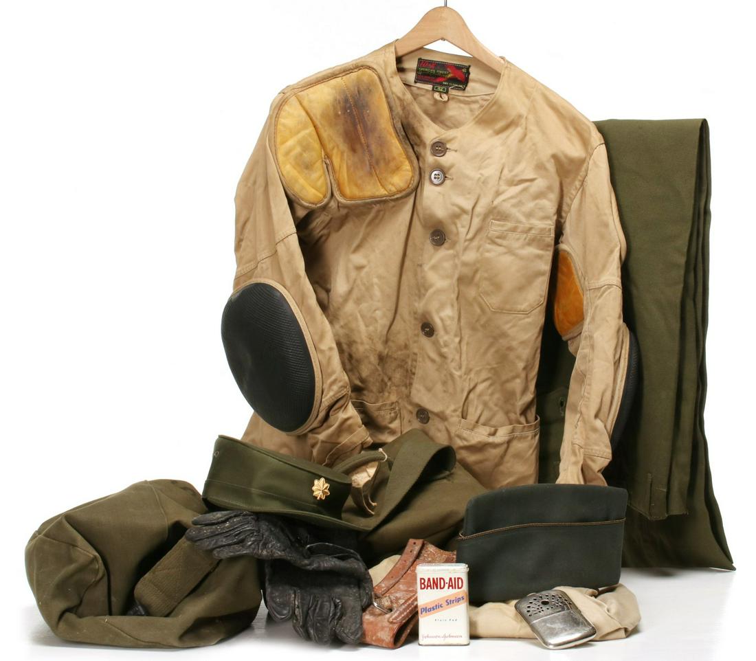 1ST LT J. ANGOLIA PERSONAL GEAR 82ND AIRBORNE: My Personal Gear as 1st Lieutenant, Company C, 325 Airborne, 82nd Airborne Division: Duffel Bag with tag; Shooting Jacket, 2nd Army; Shooting Cuff; Wool Field Trousers, M-1951; Summer Shorts; Pair Lea