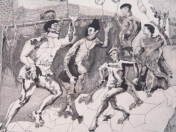 PRINT BY BERTRAM GOODMAN (1904-1988): Signed in the plate and measuring 10.5 x 15.25 inches overall with an image size of 7.5 x 9.25.