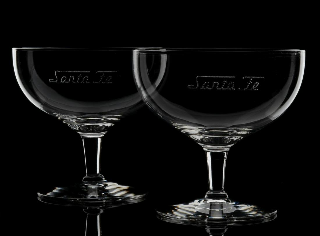 A PAIR OF SANTA FE ETCHED SCRIPT COCKTAIL GLASSES (1 of 5)