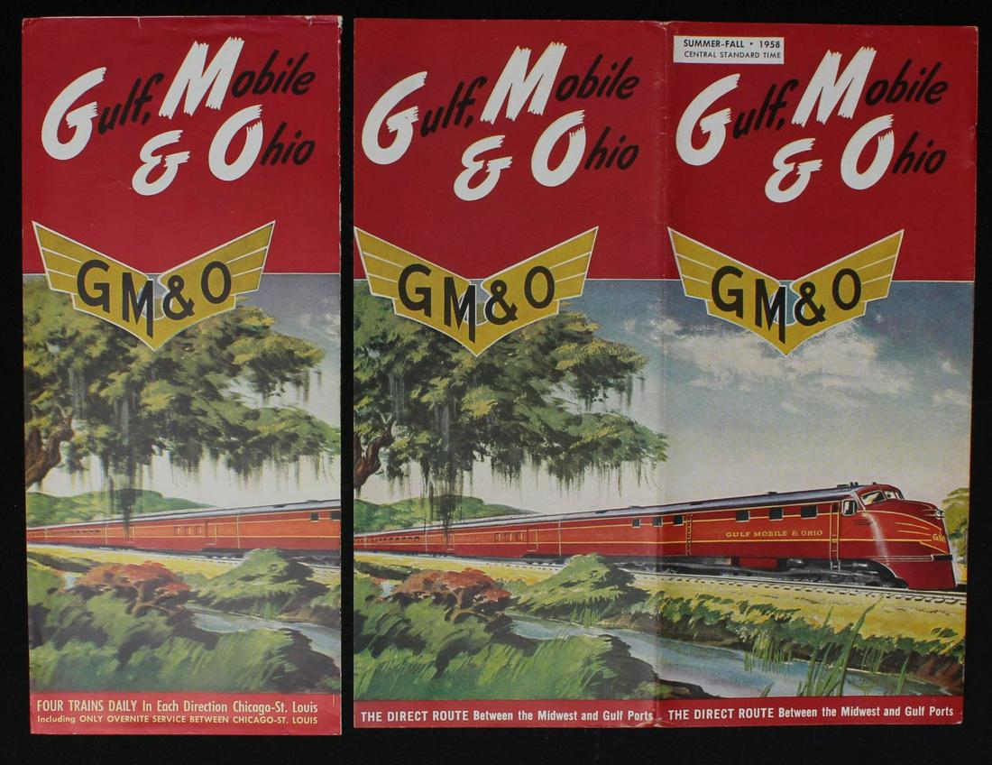 A COLLECTION OF GULF, MOBILE AND OHIO TRAVEL EPHEMERA: Eight pieces include brochures and time tables. We happily provide seamless in-house packing and shipping services on nearly everything we sell.