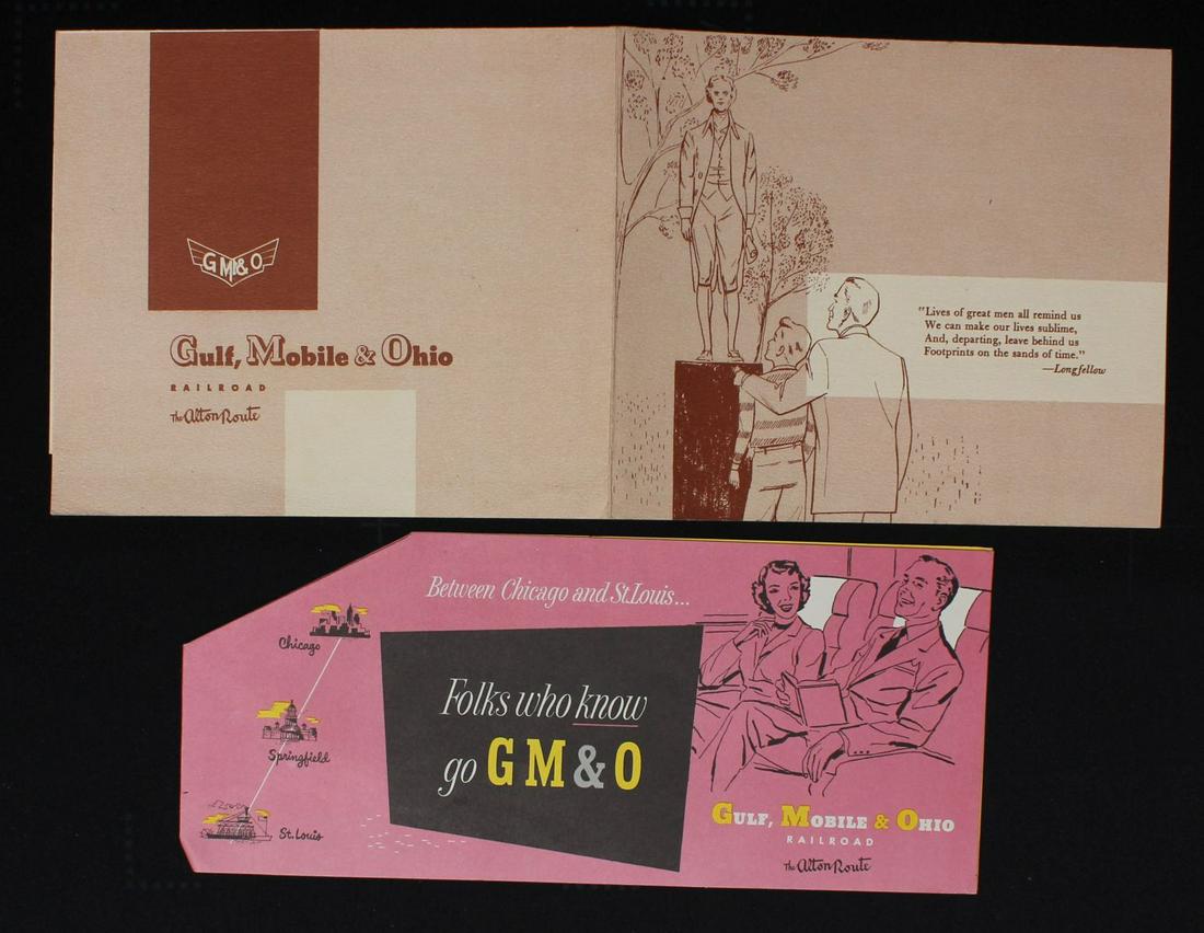 A COLLECTION OF GULF, MOBILE AND OHIO TRAVEL EPHEMERA: Nine pieces include brochures, menus and time tables. We happily provide seamless in-house packing and shipping services on nearly everything we sell.