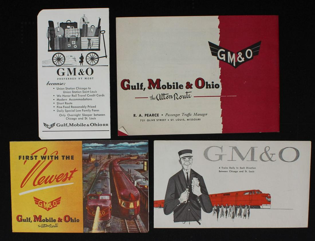 GM&O RAILROAD AND CHICAGO & ALTON RAILROAD EPHEMERA: Nine pieces include brochures, menus and time tables. We happily provide seamless in-house packing and shipping services on nearly everything we sell.
