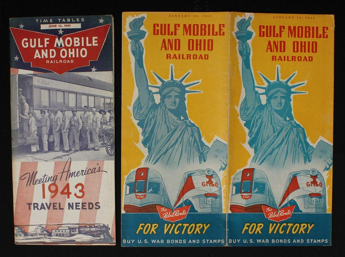 A COLLECTION OF GULF, MOBILE AND OHIO TRAVEL EPHEMERA: Eight time tables. We happily provide seamless in-house packing and shipping services on nearly everything we sell.