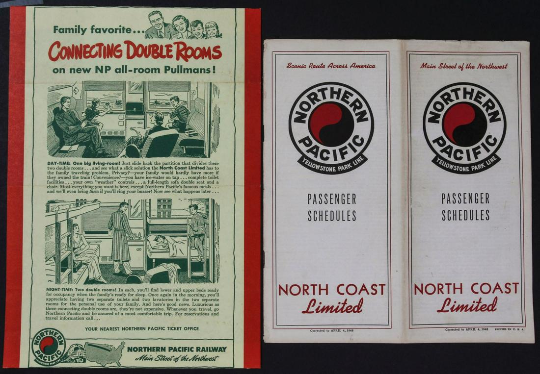 A COLLECTION OF NORTHERN PACIFIC RAILROAD EPHEMERA: Eight pieces include brochures, menus and time tables. We happily provide seamless in-house packing and shipping services on nearly everything we sell.