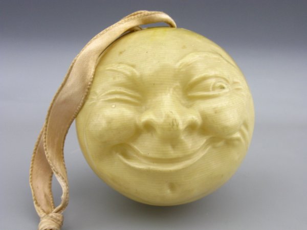 VINTAGE BABY RATTLE CELLULOID MAN-IN-MOON