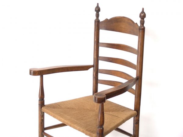 EARLY WALNUT LADDER BACK ARM CHAIR