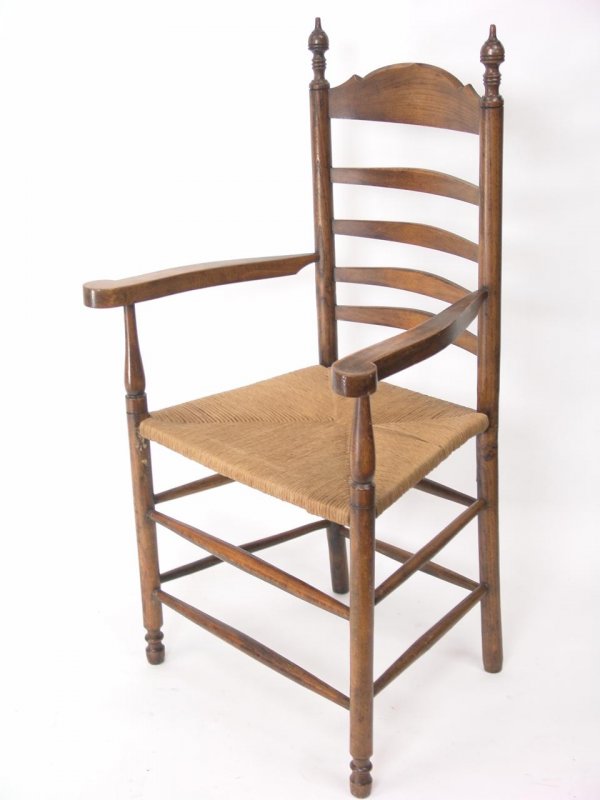 EARLY WALNUT LADDER BACK ARM CHAIR - 2