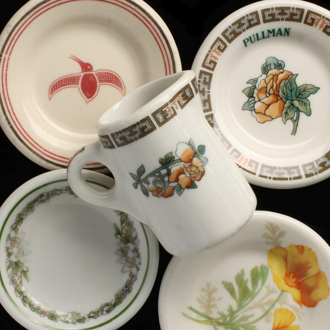 A COLLECTION OR RAILROAD CHINA BUTTER PATS AND CREAMER (1 of 11)