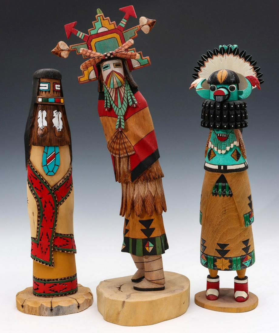 THREE ARTIST SIGNED KACHINA FIGURES CIRCA 1990s (1 of 12)