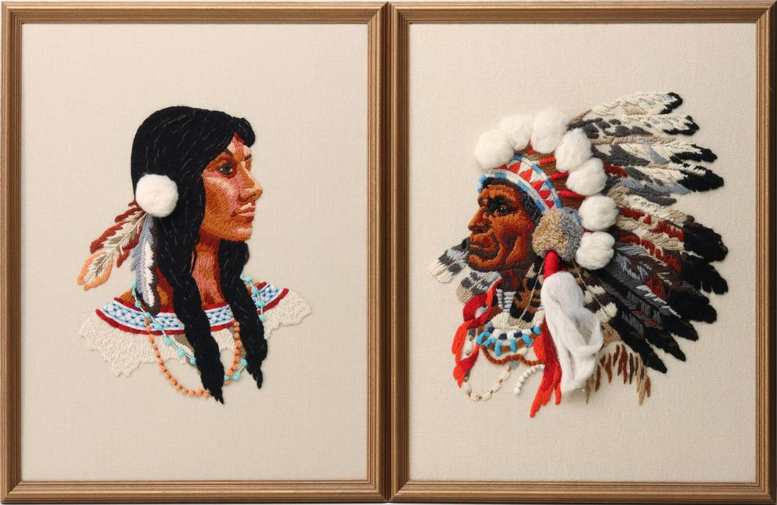 FRAMED NEEDLEWORK WITH NATIVE AMERICAN THEMES (1 of 10)