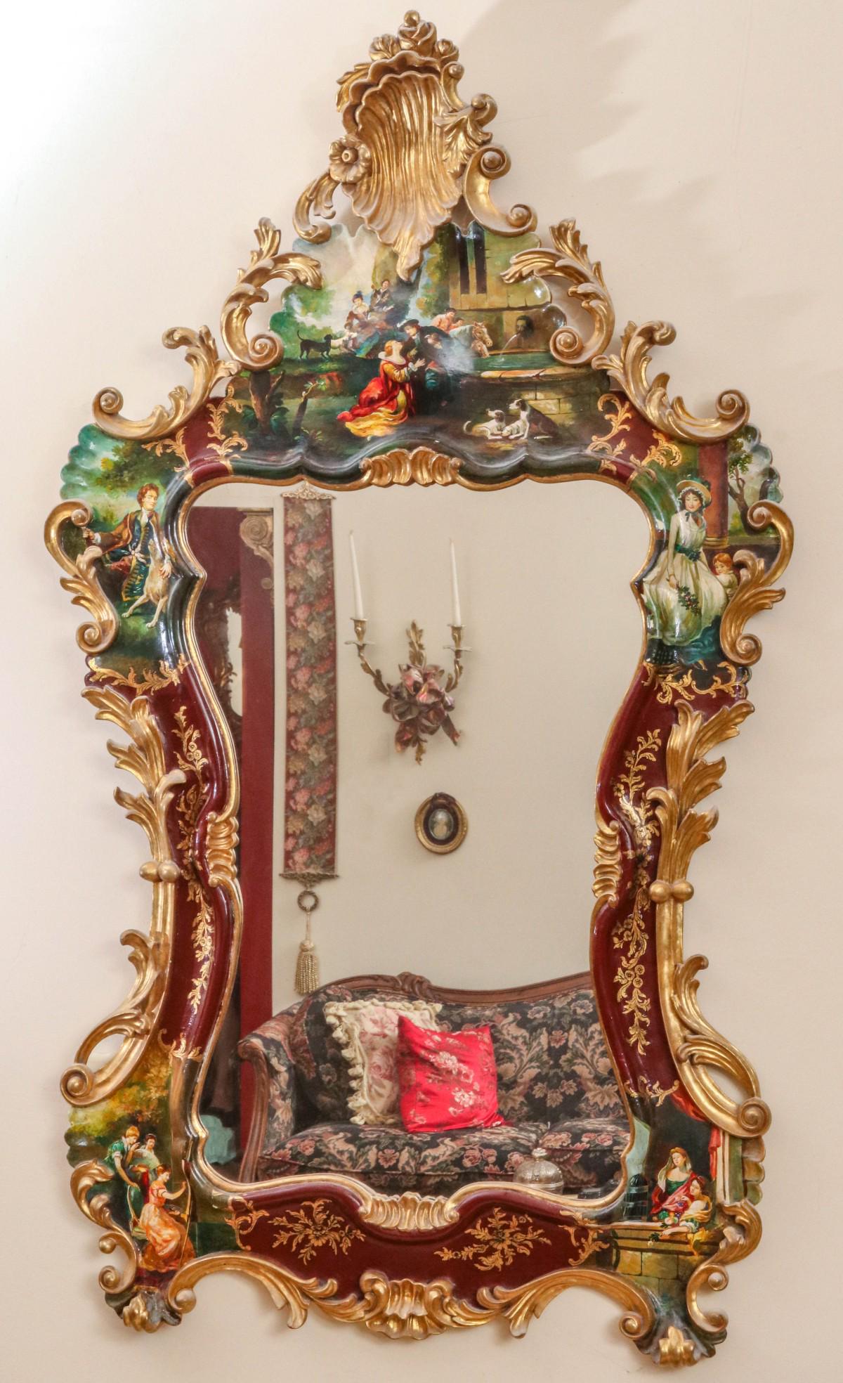A LATE 20TH CENTURY MIRROR W/ VERNIS MARTIN DECORATION (1 of 7)