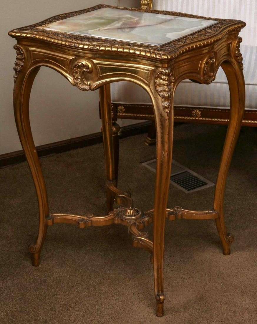 A 20TH CENTURY FRENCH STYLE LAMP TABLE WITH ONYX TOP (1 of 7)