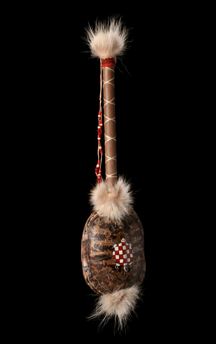 A CONTEMPORARY PAINTED TORTOISE SHELL DANCE RATTLE (1 of 11)