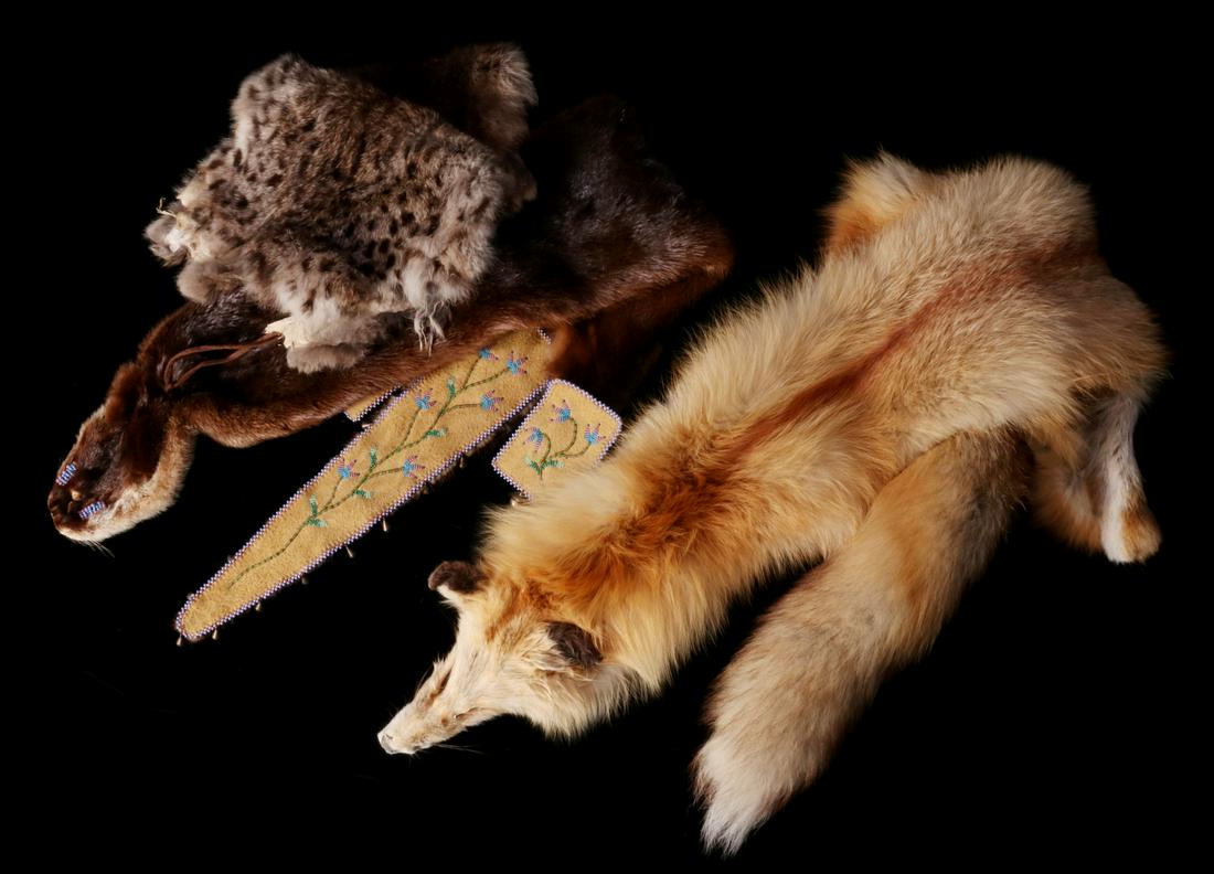 TANNED PELTS WITH NATIVE AMERICAN BEDED EMBELLISHMENTS (1 of 15)