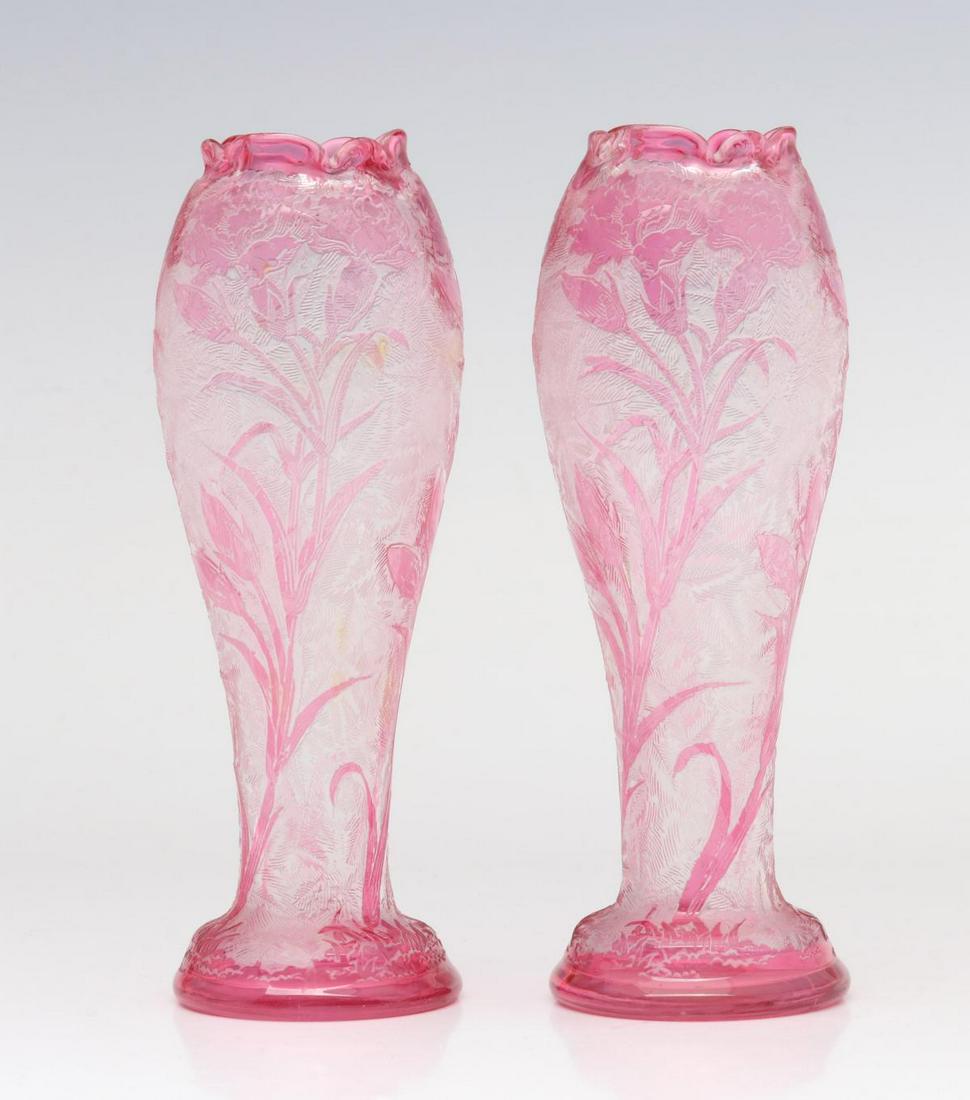 VAL ST. LAMBERT CRANBERRY CAMEO GLASS CABINET VASES (1 of 8)