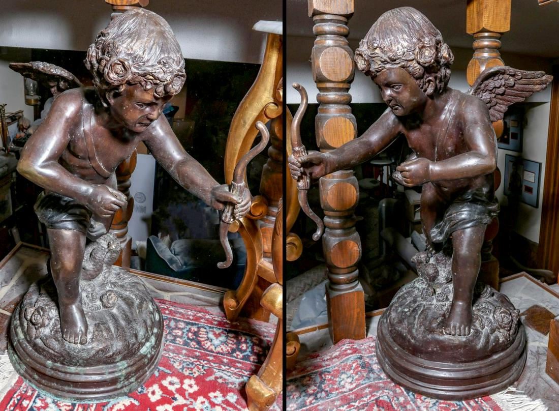 TWO LATE 20TH CENTURY 29-INCH BRONZE CHERUB FIGURES (1 of 12)