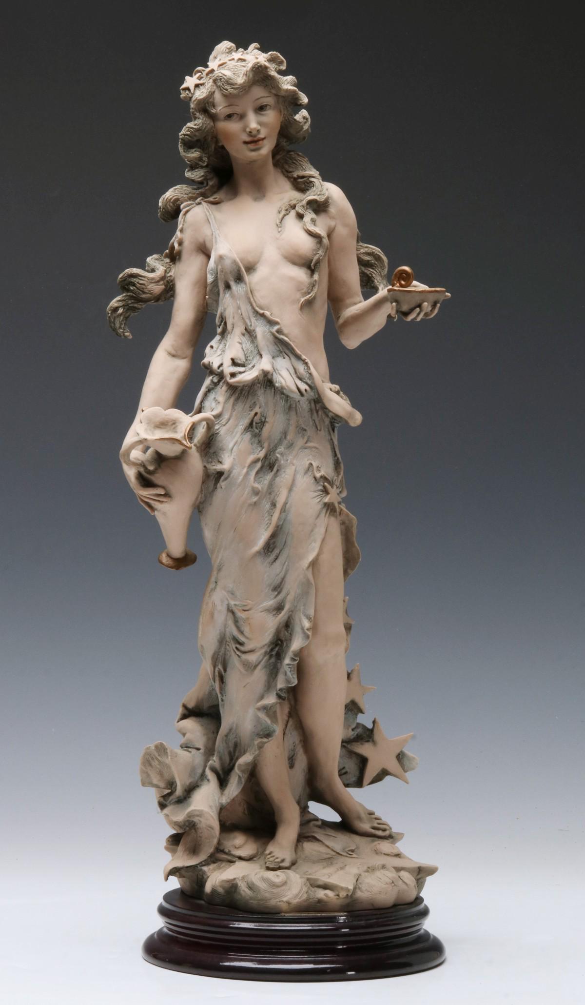 GIUSEPPE ARMANI SEMI-NUDE SCULPTURE TITLED 'AMBROSIA': Giuseppe Armani Ambrosia 1993 The hand-painted sculpture signed on the base, dated 1993, original box. Measures 13 x 6.5 x 6 inches. We happily provide seamless in-house packing and shipping services 